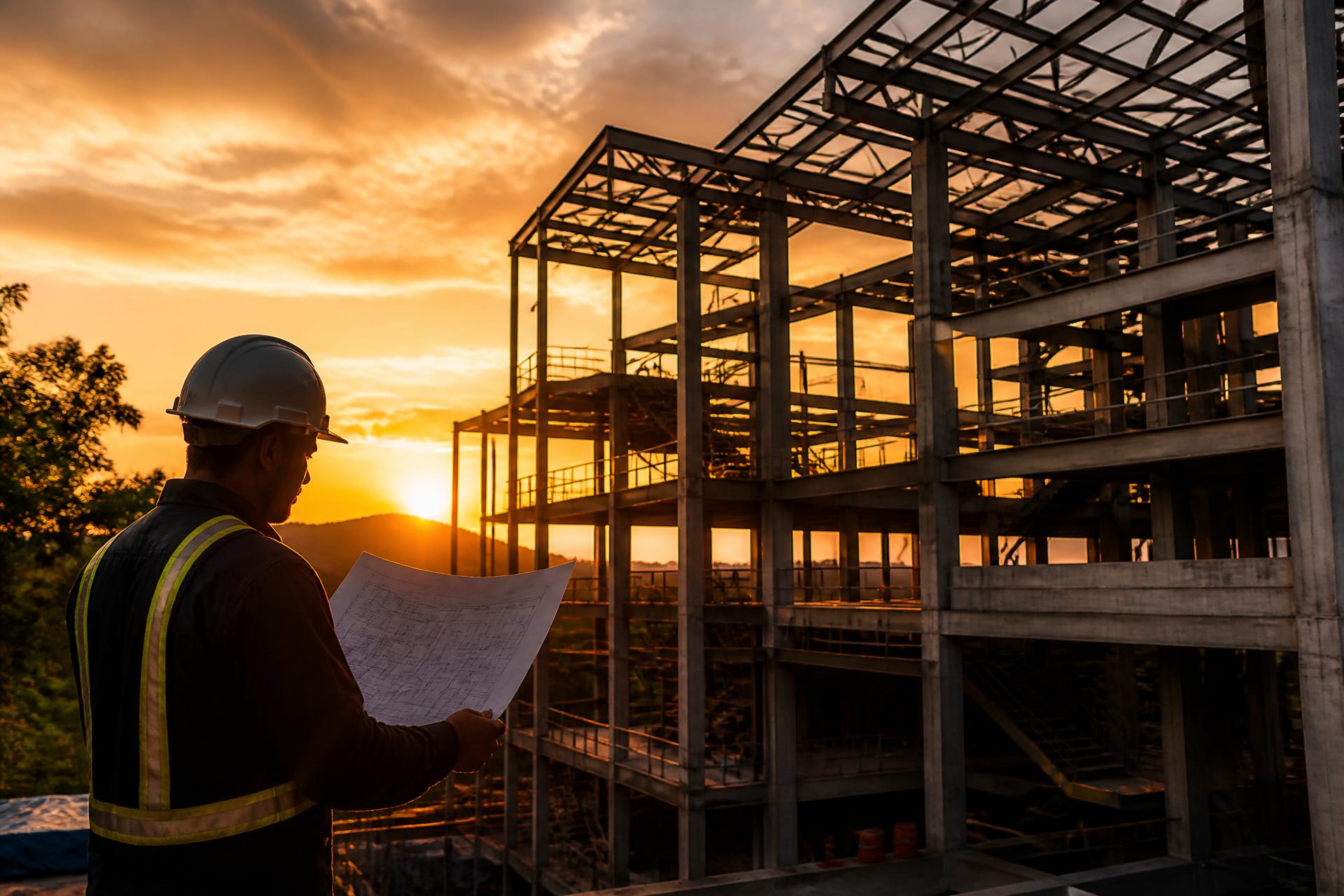 Obra en construcción al atardecer en Costa Rica